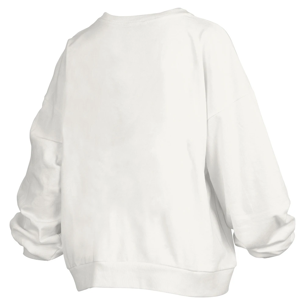 Sweat-shirt surdimensionné à logo rétro Janice Pressbox pour femme, blanc, Purdue Boilermakers