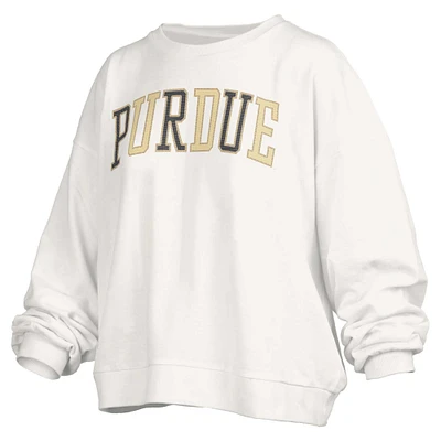 Women's Pressbox White Purdue Boilermakers Janise Sequin Waist Length Oversized Pullover Sweatshirt