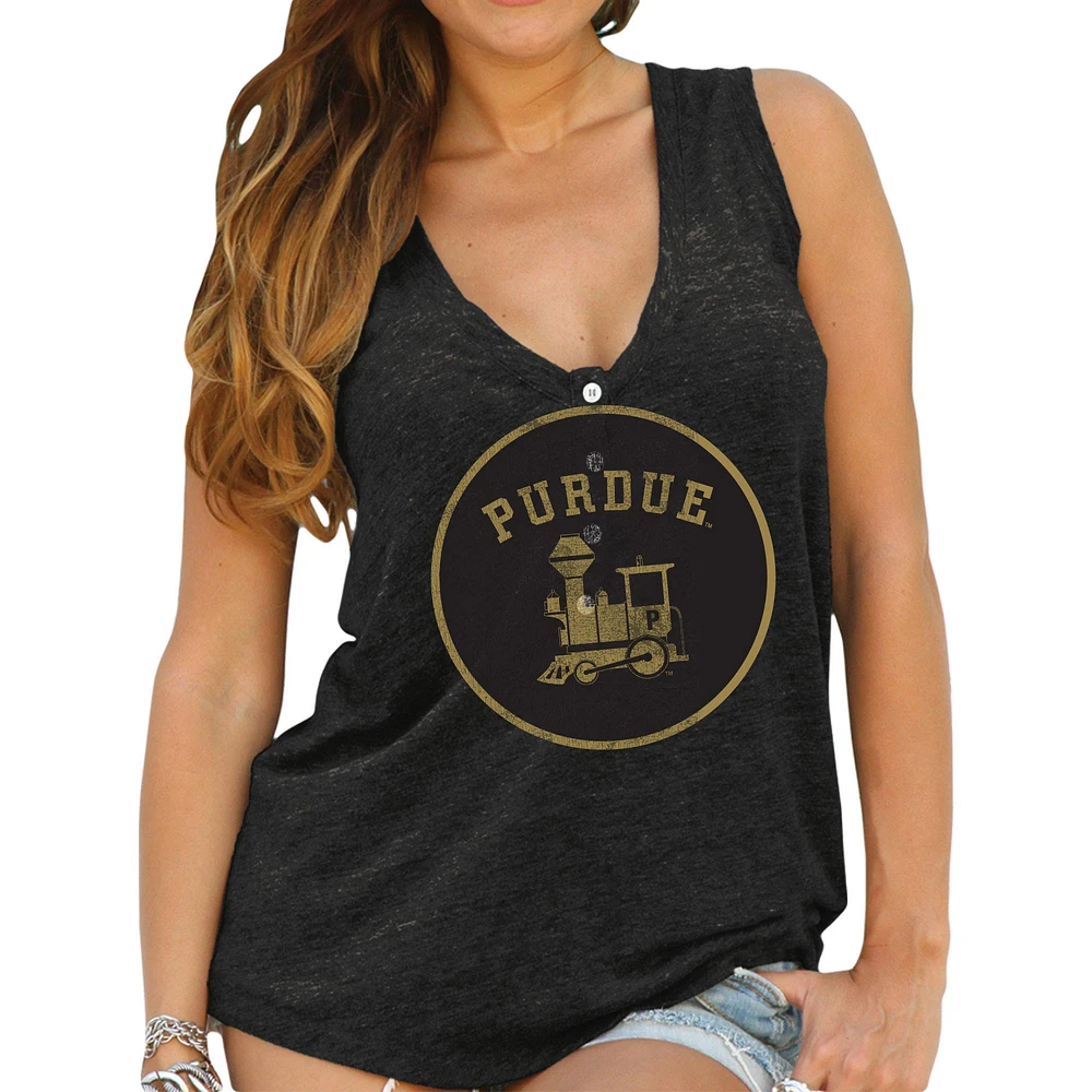 Womens Purdue Boilermakers Original Retro Brand Black Relaxed Henley Tank Top