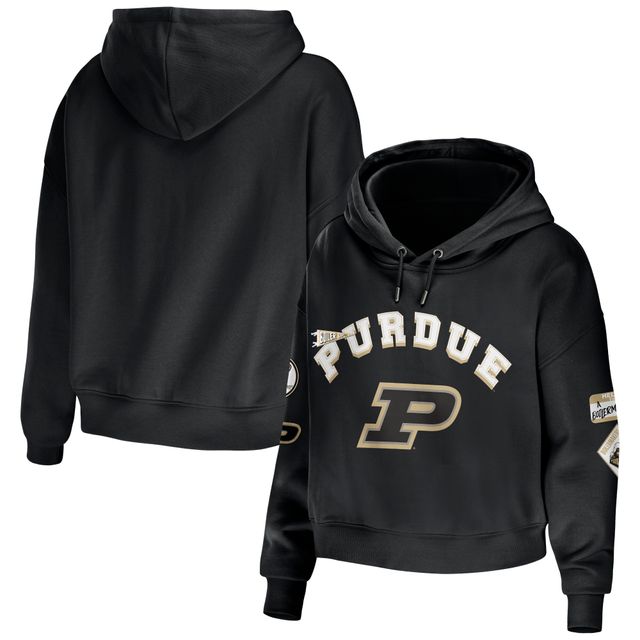 Women's WEAR by Erin Andrews Noir Purdue Boilermakers Mixed Media Sweat à capuche court