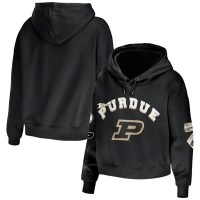 Women's WEAR by Erin Andrews Black Purdue Boilermakers Mixed Media Cropped Pullover Hoodie