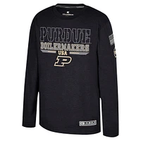 T-shirt à manches longues Oorah d'appréciation militaire OHT des Purdue Boilermakers Heather Black Youth Colosseum