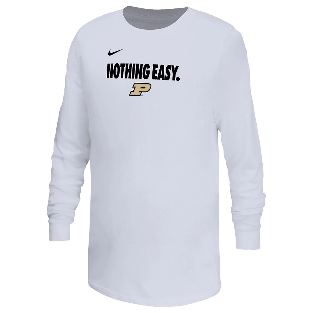 T-shirt à manches longues pour jeunes Nike Purdue Boilermakers 2025 On-Court Bench blanc