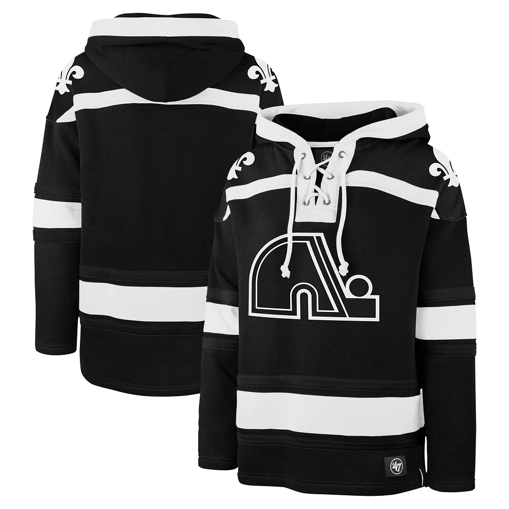 Men's '47 Black Quebec Nordiques Ice Lace-Up Pullover Hoodie