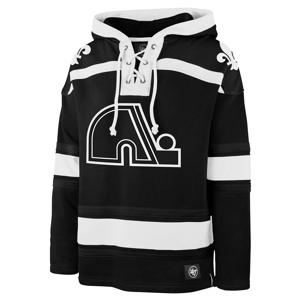 Men's '47 Black Quebec Nordiques Ice Lace-Up Pullover Hoodie