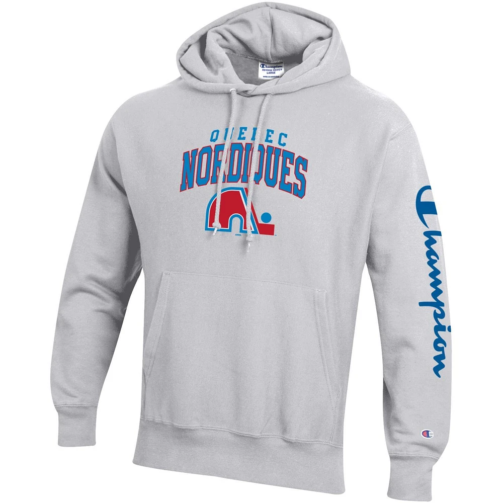 Men's Champion Heather Gray Quebec Nordiques Reverse Weave Pullover Hoodie