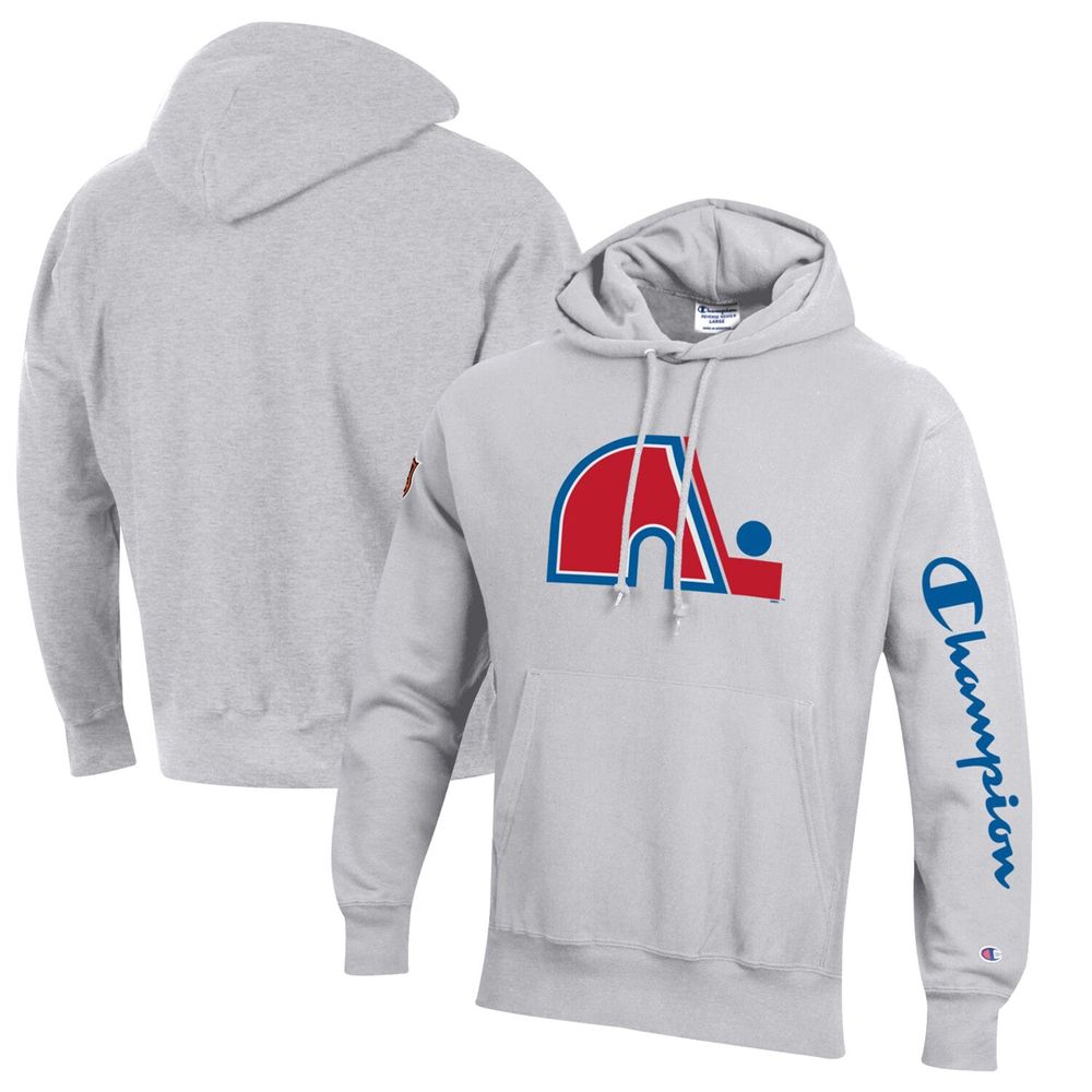 Men's Champion Heathered Gray Quebec Nordiques - Reverse Weave Pullover Hoodie