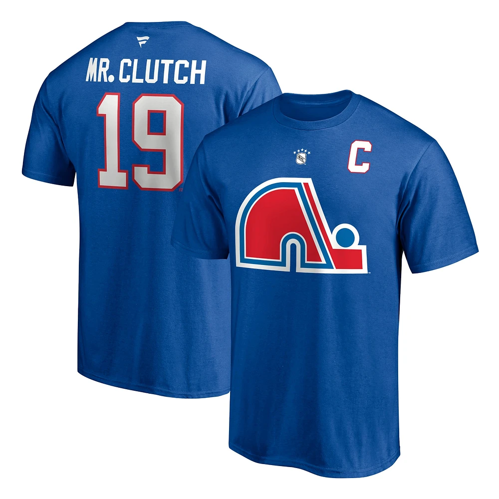 Fanatiques masculins de marque Joe Sakic Royal Quebec Nordiques Authentic Stack Nom et numéro du joueur retraité - T-shirt