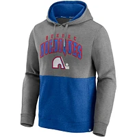 Men's Fanatics Quebec Nordiques Heathered Gray/Blue Block Party Classic Arch Signature - Pullover Hoodie