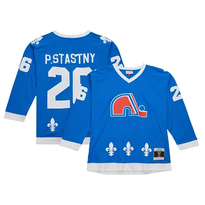 Maillot de joueur la ligne bleue Mitchell & Ness Peter Stastny, bleu, Nordiques Québec, vintage Hockey 1980/81, pour hommes