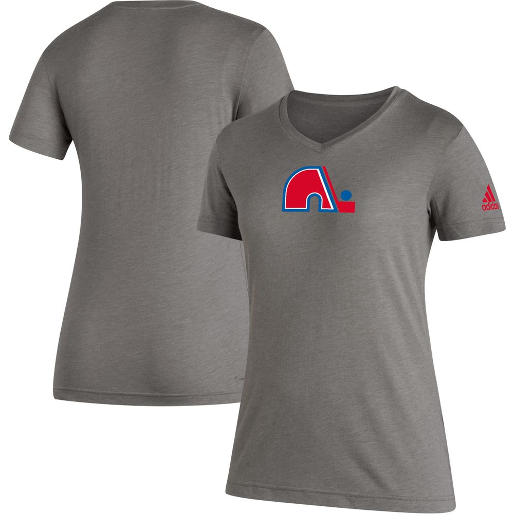 Women's adidas Gray Quebec Nordiques Team Classics Tri-Blend V-Neck - T-Shirt