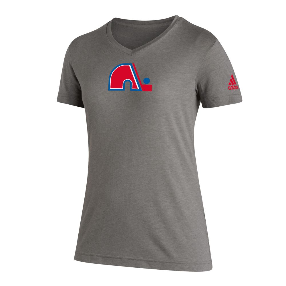 Women's adidas Gray Quebec Nordiques Team Classics Tri-Blend V-Neck - T-Shirt