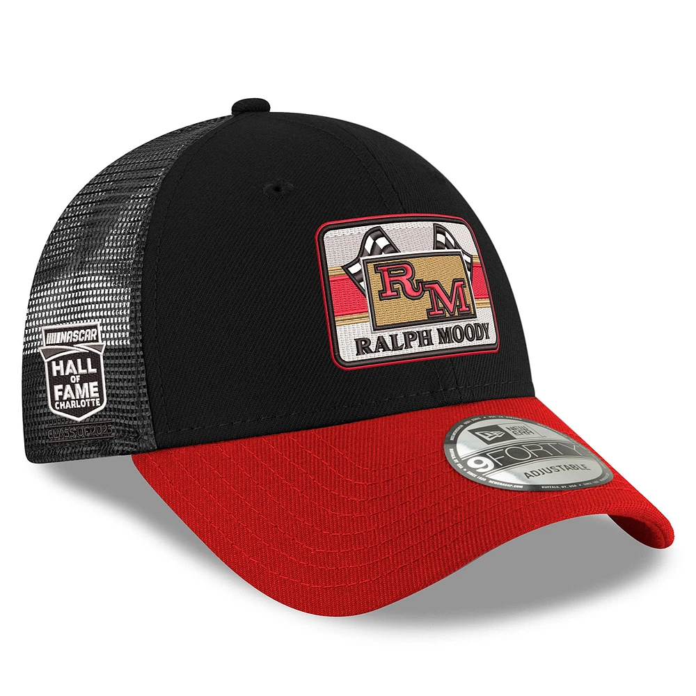 Men's New Era Black/Scarlet Ralph Moody 2025 NASCAR Hall of Fame 9FORTY Adjustable Trucker Hat