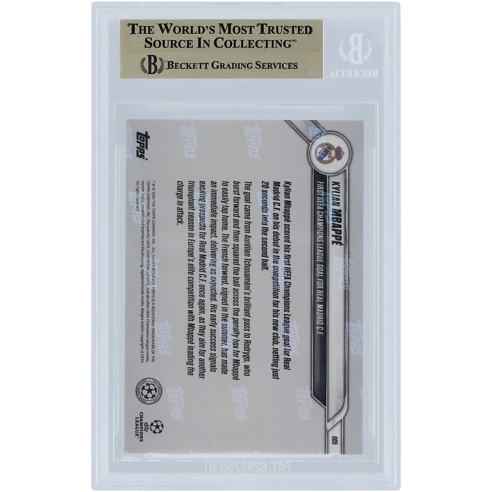 Kylian Mbappé Real Madrid 2024-25 Topps Now UCL First UEFA Champions League Goal For Real Madrid CF #5 BGS Authenticated 10 Card - 10,10,9.5,10 Subgrades