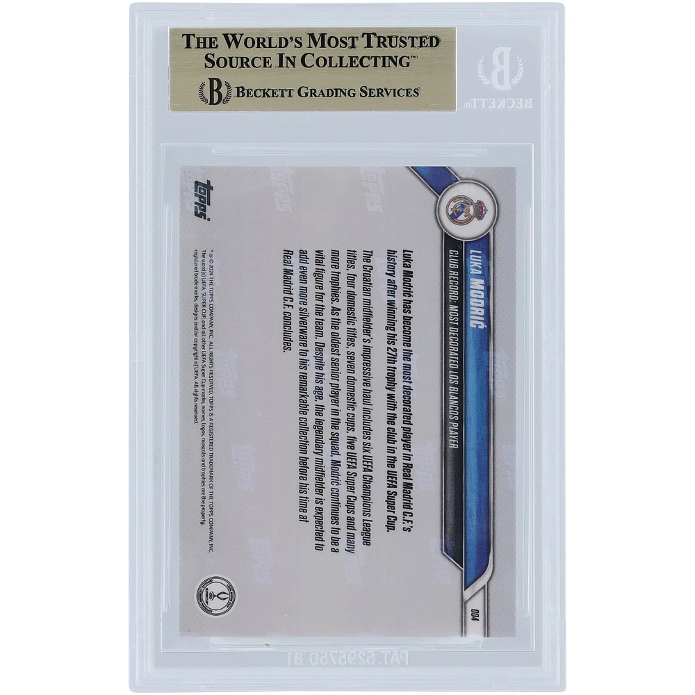 Luka Modric Real Madrid 2024-25 Topps Now UCL Club Record: Most Decorated Los Blancos Player #4 BGS Authenticated 10 Card - 9.5,10,10,10 Subgrades