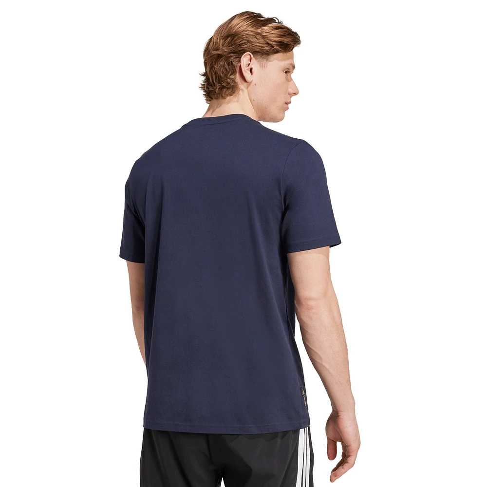 T-shirt adidas bleu marine à trois bandes avec logo Real Madrid pour homme
