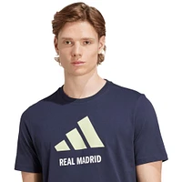 T-shirt adidas bleu marine à trois bandes avec logo Real Madrid pour homme