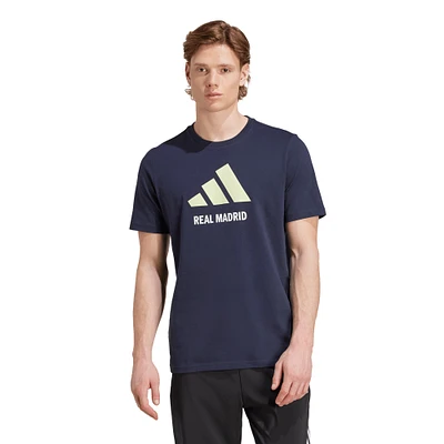 T-shirt adidas bleu marine à trois bandes avec logo Real Madrid pour homme