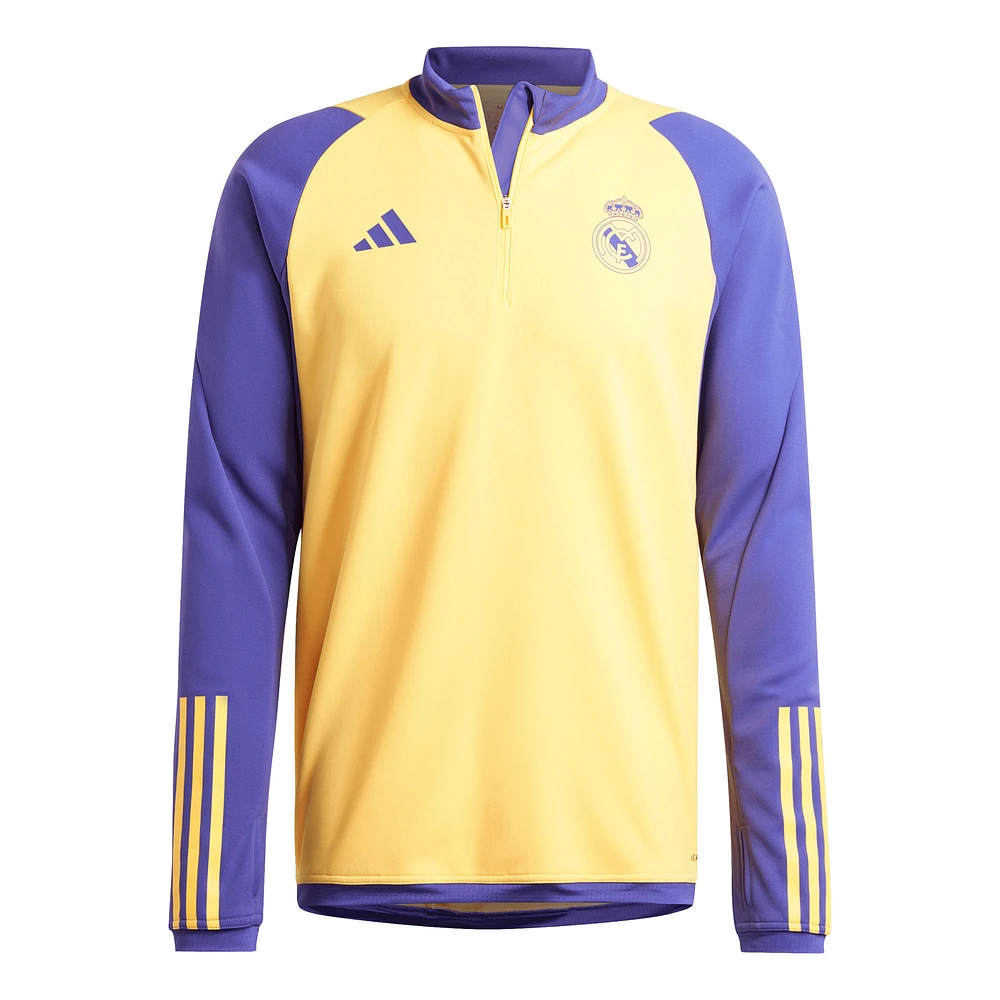 Haut d'entraînement adidas Gold Real Madrid AEROREADY® Raglan Quarter-Zip pour homme