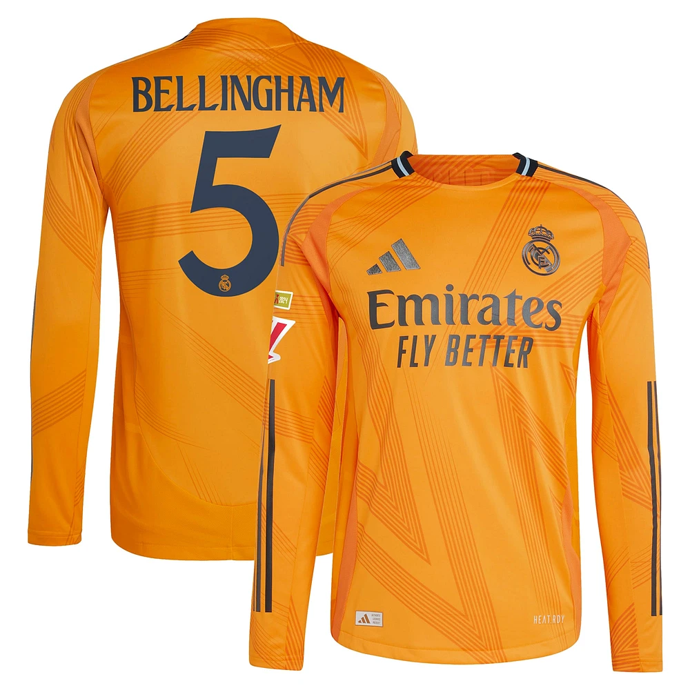 Maillot de joueur adidas Jude Bellingham orange Real Madrid 2024/25 extérieur authentique à manches longues pour homme