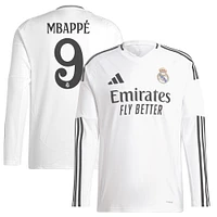 Maillot de joueur adidas Kylian Mbappé blanc à manches longues pour homme Real Madrid 2024/25 Domicile Replica