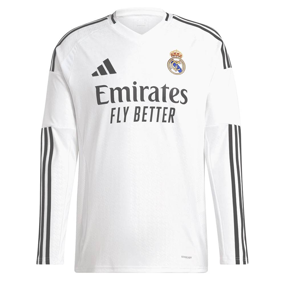 Maillot de joueur adidas Kylian Mbappé blanc à manches longues pour homme Real Madrid 2024/25 Domicile Replica