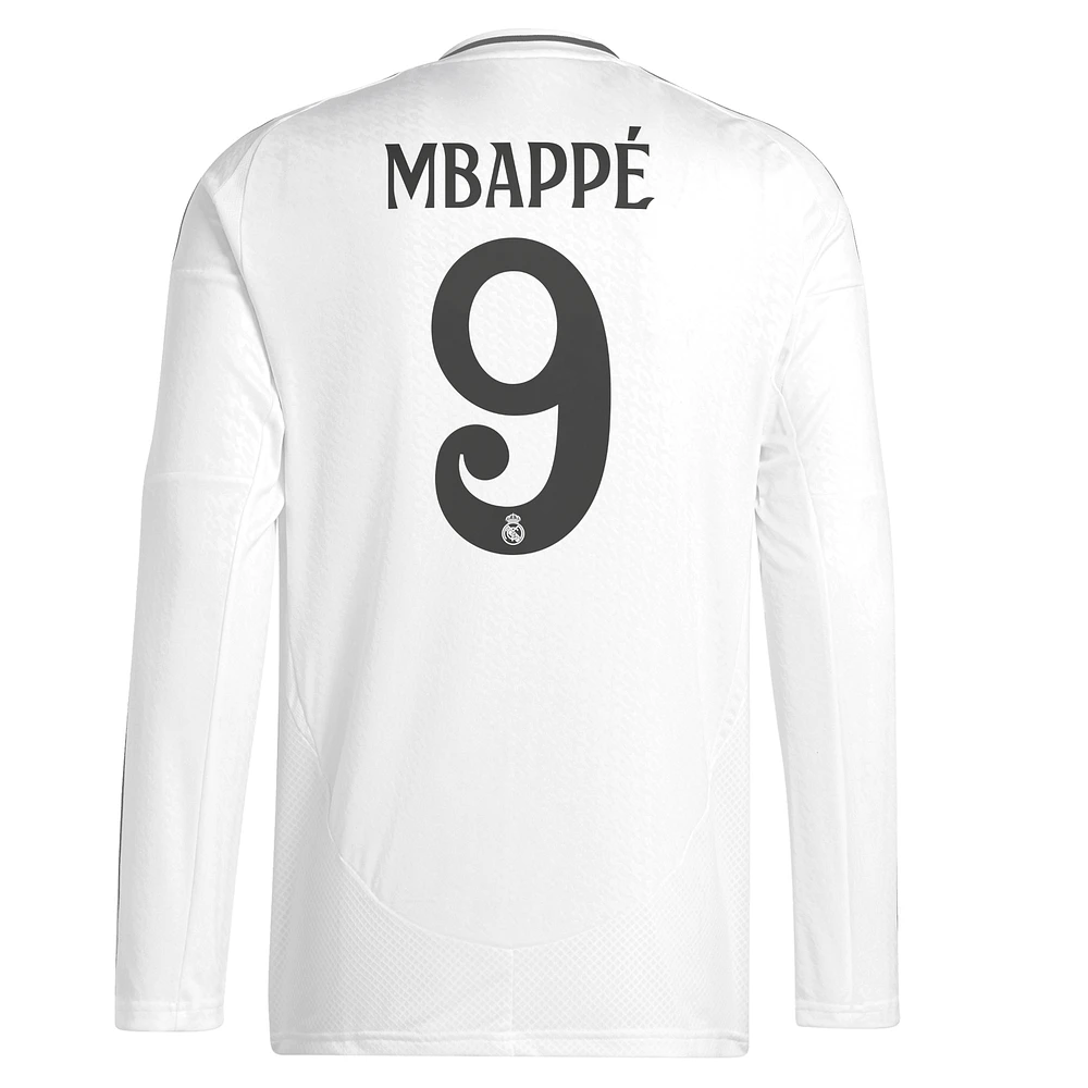 Maillot de joueur adidas Kylian Mbappé blanc à manches longues pour homme Real Madrid 2024/25 Domicile Replica