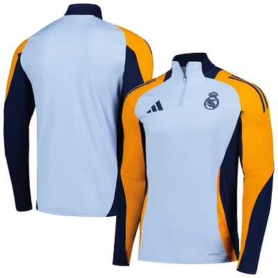 Haut d'entraînement à quart de zip raglan adidas Real Madrid 2024/25 AEROREADY bleu clair pour homme