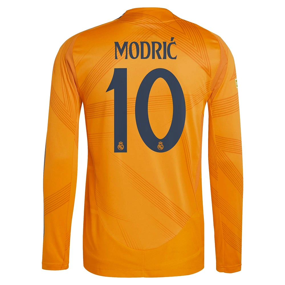 Men's adidas Luka Modric Orange Real Madrid 2024/25 Away Authentic Long Sleeve Player Jersey