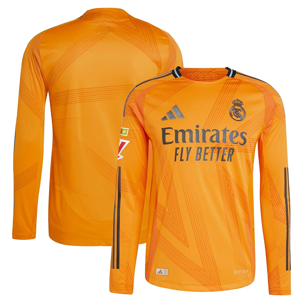 Maillot adidas Real Madrid 2024/25 extérieur authentique à manches longues pour homme, orange