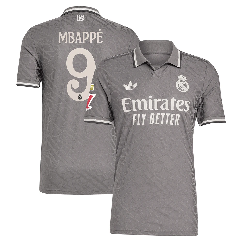 maillot de joueur authentique adidas Originals Kylian Mbappé pour homme, troisième anthracite Real Madrid 2024/25