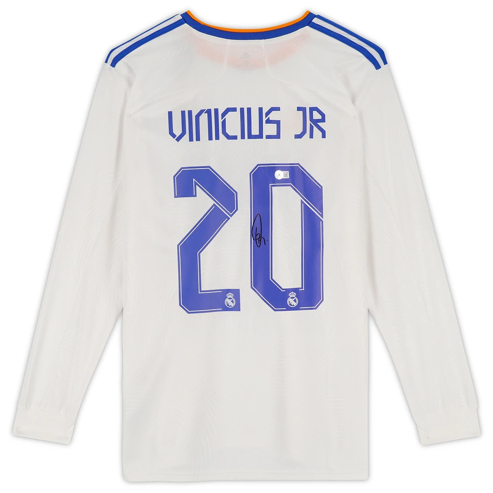 Maillot Adidas blanc à manches longues dédicacé par Vinicius Junior du Real Madrid