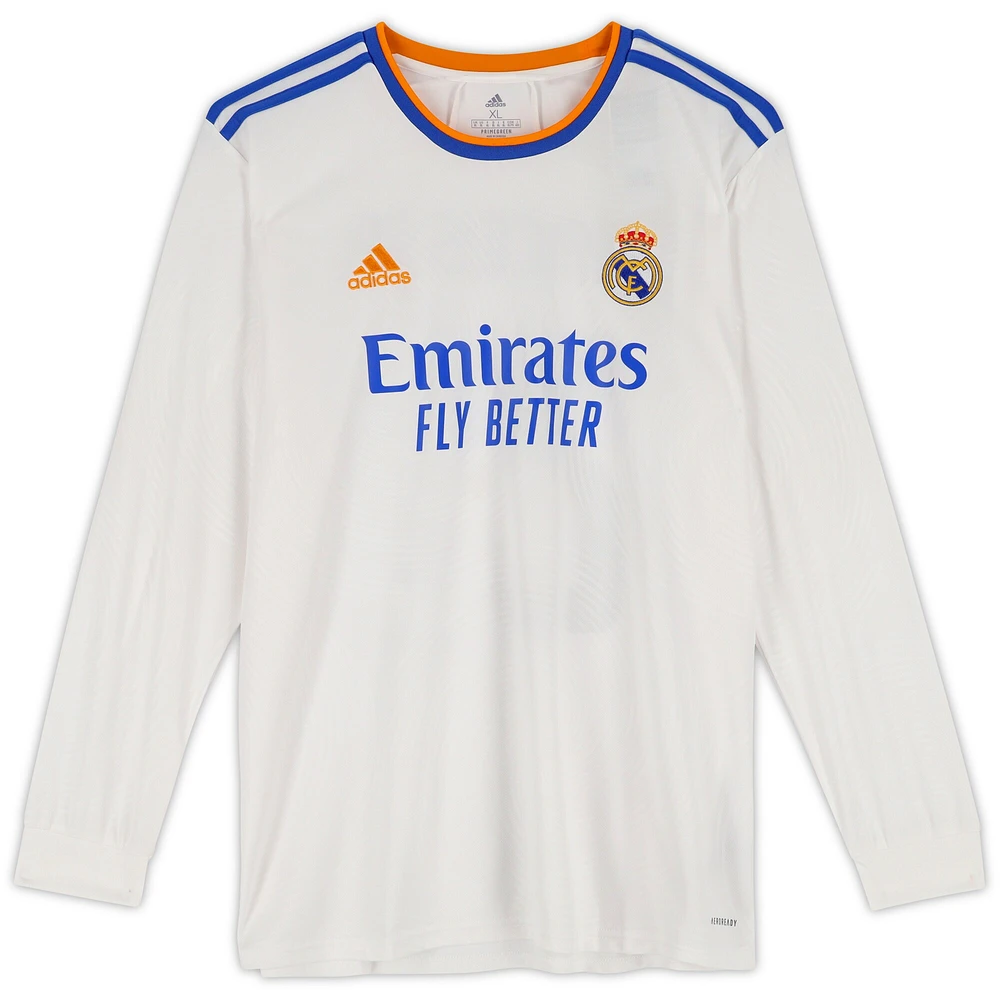 Maillot Adidas blanc à manches longues dédicacé par Vinicius Junior du Real Madrid