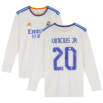 Maillot Adidas blanc à manches longues dédicacé par Vinicius Junior du Real Madrid