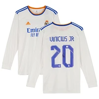 Maillot Adidas blanc à manches longues dédicacé par Vinicius Junior du Real Madrid