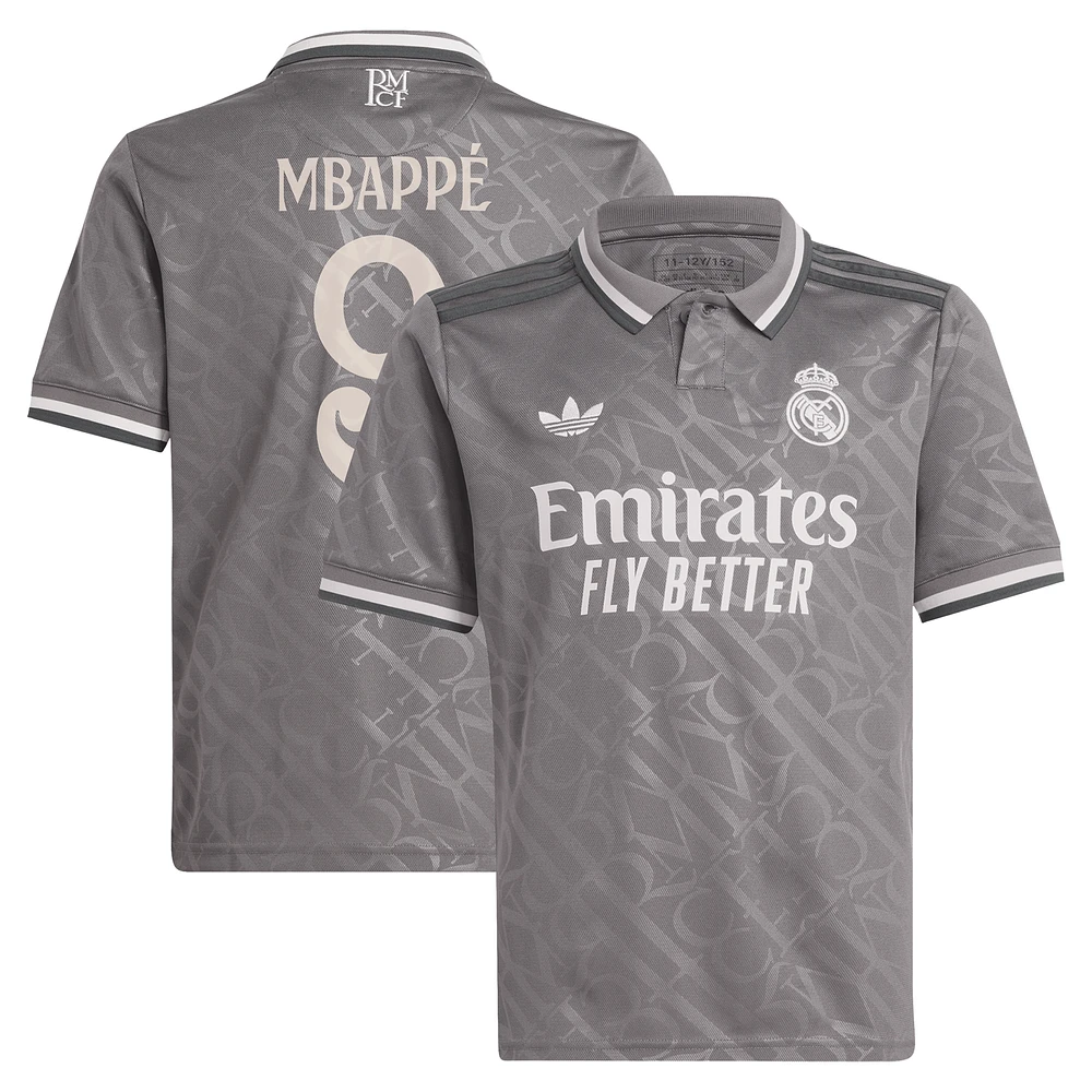 Maillot de joueur réplique adidas Originals Kylian Mbappé pour jeune Real Madrid 2024/25 Anthracite