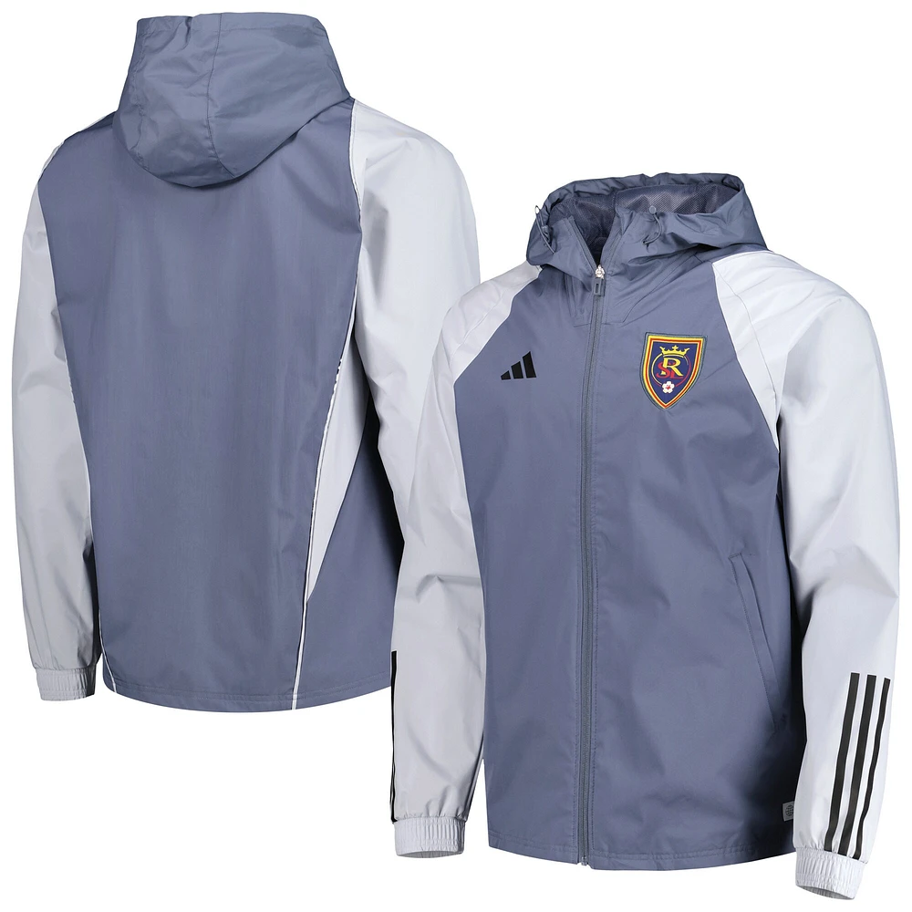 Men's adidas Charcoal Real Salt Lake All-Weather Raglan Hoodie Full-Zip Jacket