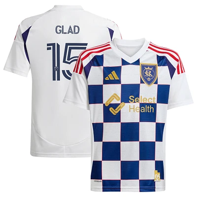 Maillot de joueur adidas Justen Glad pour homme, réplique blanche du Real Salt Lake 2025 Grid City