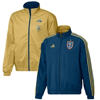 Veste d'équipe réversible entièrement zippée adidas pour homme, bleu marine/or, Real Salt Lake 2023 On-Field Anthem