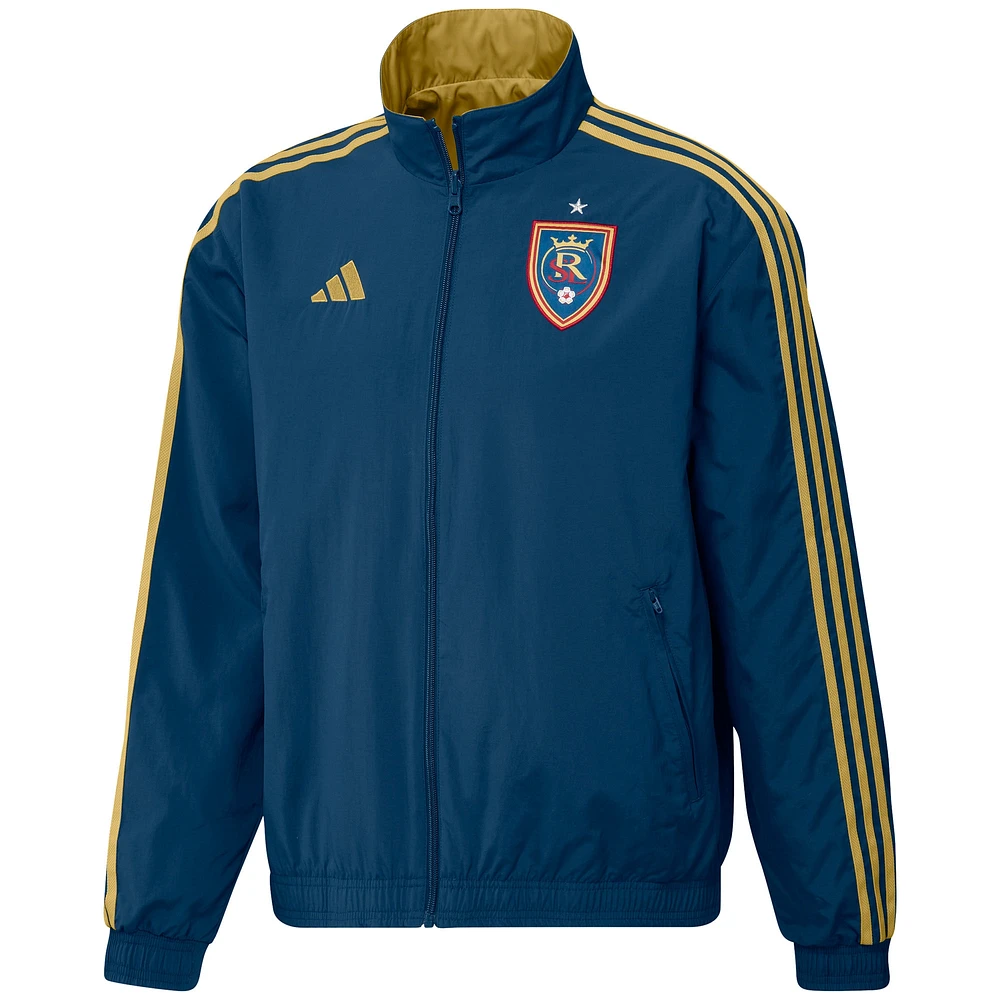 Veste d'équipe réversible entièrement zippée adidas pour homme, bleu marine/or, Real Salt Lake 2023 On-Field Anthem