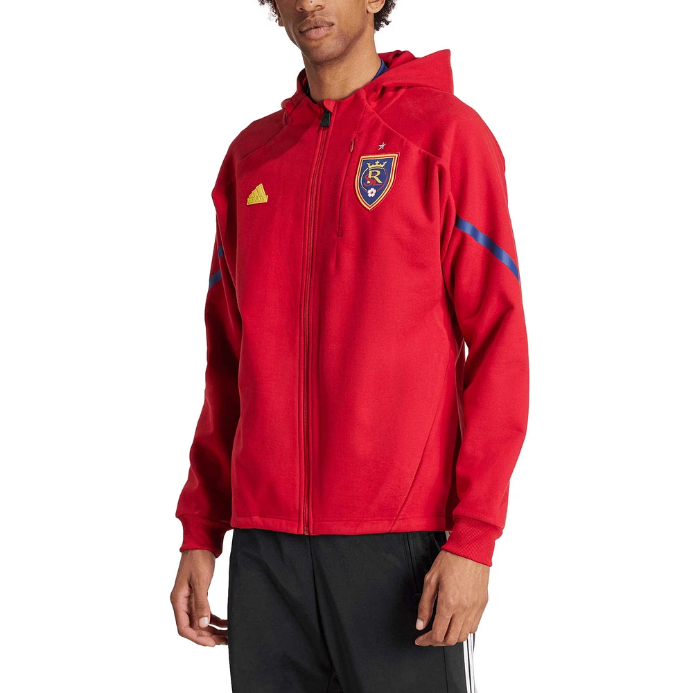 Veste adidas rouge Real Salt Lake 2024 Anthem Travel à manches raglan et fermeture éclair pour homme