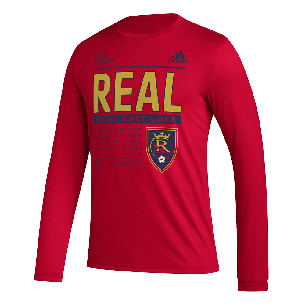 T-shirt AEROREADY à manches longues adidas Real Salt Lake Club DNA pour homme rouge