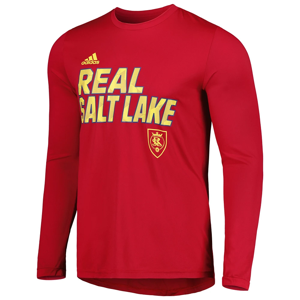 Men's adidas Red Real Salt Lake Jersey Hook AEROREADY Long Sleeve T-Shirt