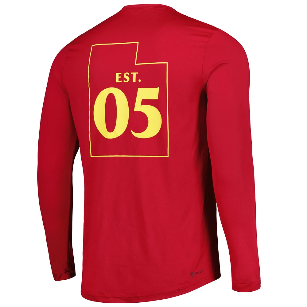 Men's adidas Red Real Salt Lake Jersey Hook AEROREADY Long Sleeve T-Shirt