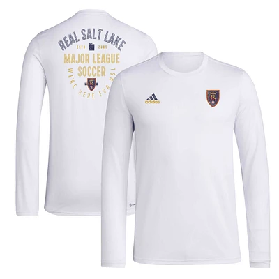 T-shirt adidas Real Salt Lake Local Stoic à manches longues pour hommes, blanc