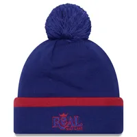 Bonnet en tricot bleu à revers Real Salt Lake avec pompon New Era pour homme