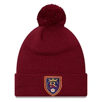 Bonnet en tricot à revers en jersey Real Salt Lake New Era rouge pour hommes avec pompon