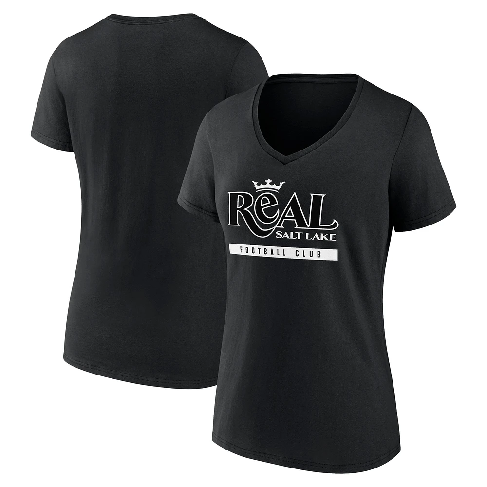 T-shirt noir à col en V furtif Real Salt Lake Fundamentals de marque Fanatics pour femmes