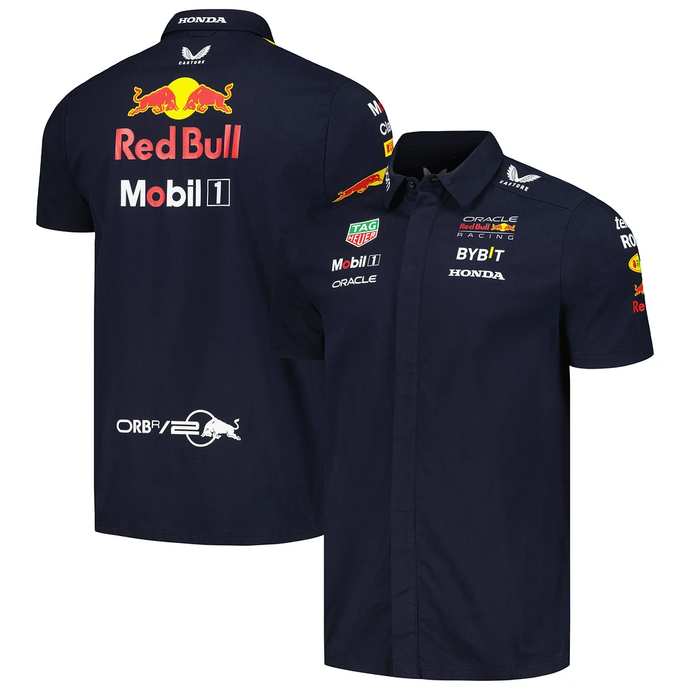 Men's Castore Navy Red Bull Racing 2024 Team Button-Down Shirt