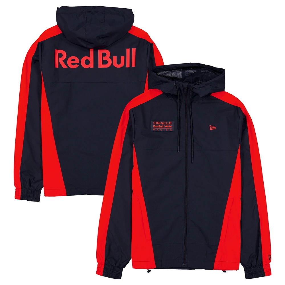 Men's New Era  Navy Red Bull Racing Lightweight Full-Zip Hooded Windbreaker
